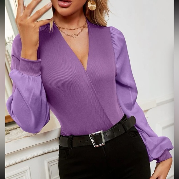 Classic Surplice Sheer Sleeve Bodysuit - Picture 12 of 15